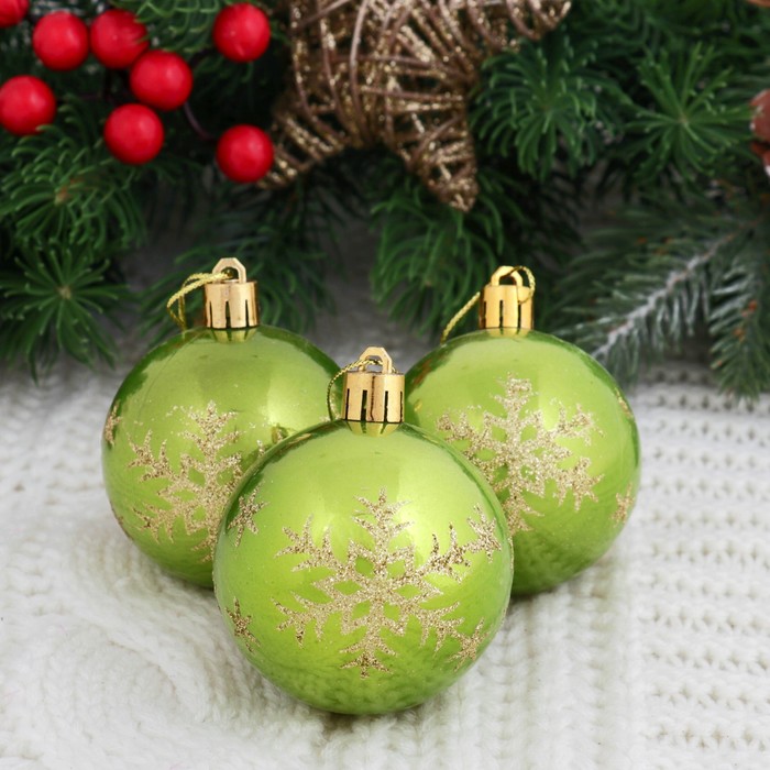 Новогодние шары "Капель" (набор 6 шт.), снежинка, зелёные