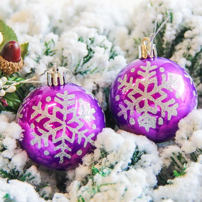 Набор шаров пластик d-6 см 6 шт "Снежинка капель" фиолет