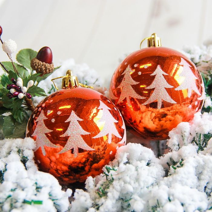 Новогодние шары "Ёлочки" (набор 6 шт.), оранжевые