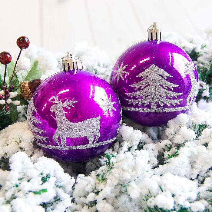 Набор шаров пластик d-8 см 6 шт "Гордый олень" сиреневый