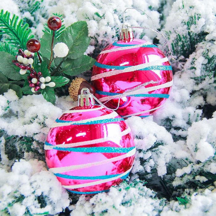 Новогодние шары "Орион" (набор 6 шт.), малиновые