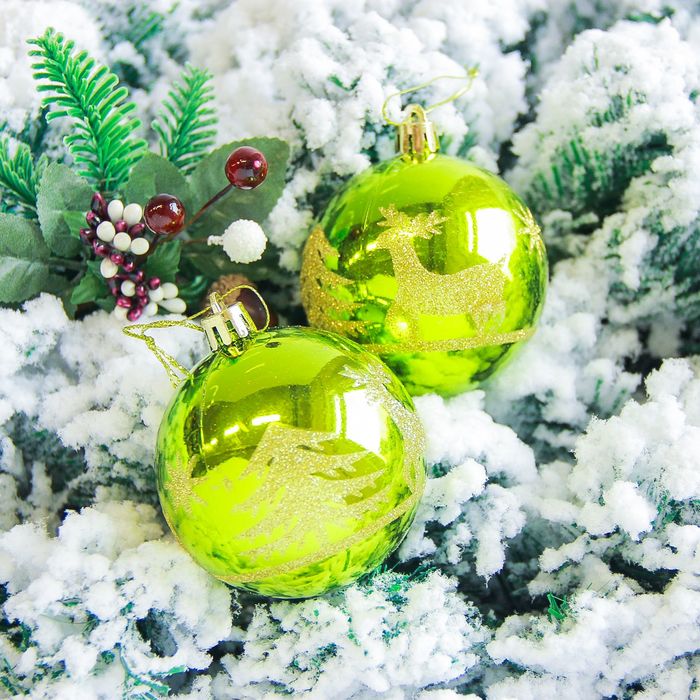 Новогодние шары "Гордый олень" (набор 6 шт.), зелёные