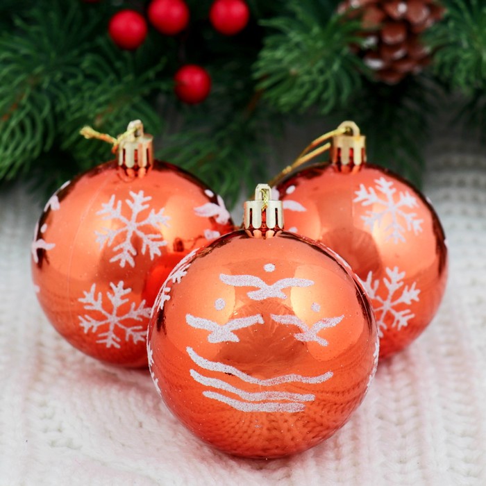 Новогодние шары "Снегопад" (набор 6 шт.), оранжевые