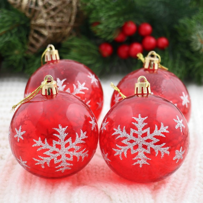 Новогодние шары "Снежинка" (набор 6 шт.), прозрачные