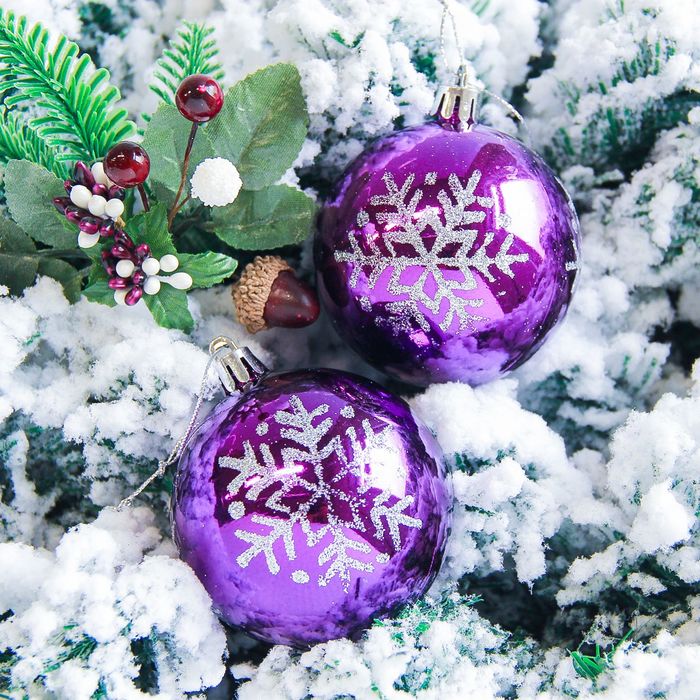 Набор шаров пластик d-7 см 6 шт "Снежинка капель" сиреневый