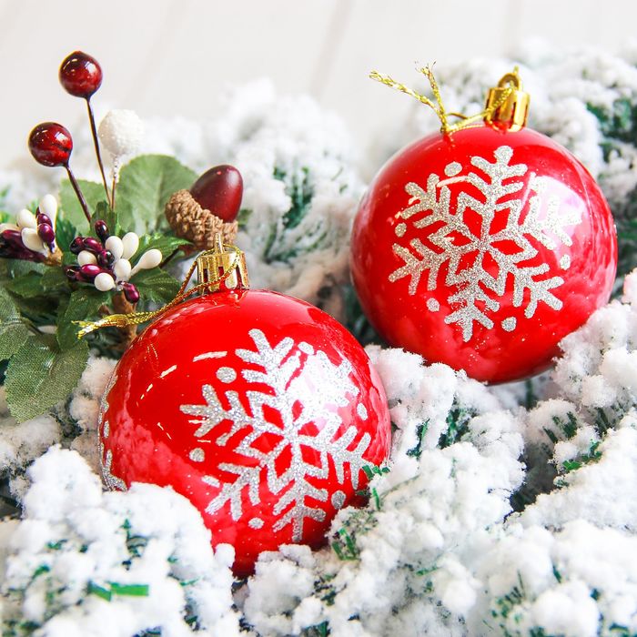 Новогодние шары "Капель" (набор 6 шт.), снежинка, красные