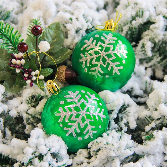 Новогодние шары "Капель" (набор 6 шт.), снежинка, зелёные