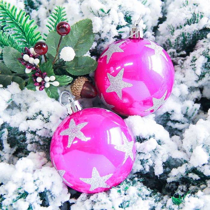 Новогодние шары "Яркая звезда" (набор 6 шт.), малиновые