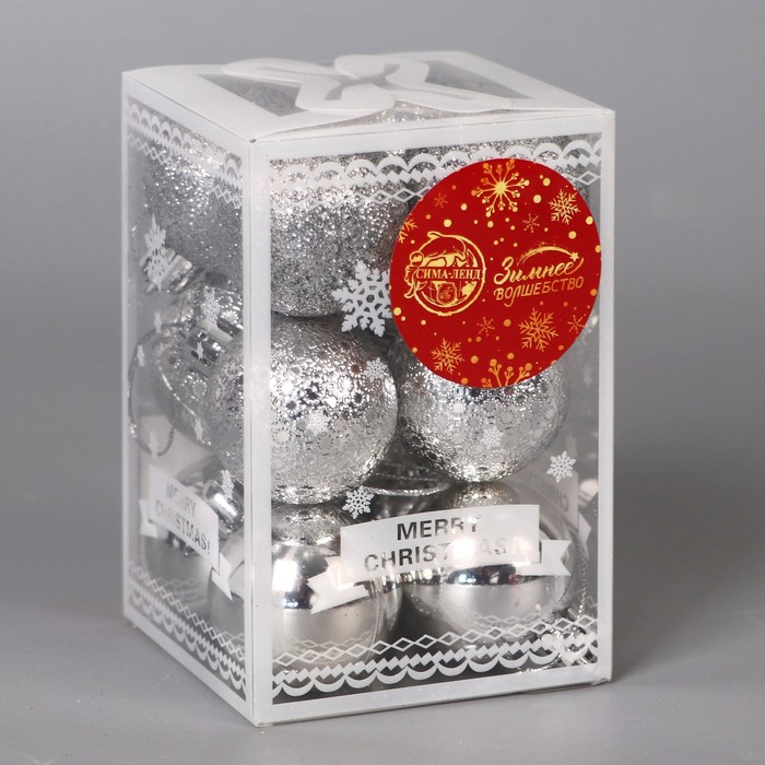 фото Набор шаров пластик d-4 см, 12 шт "анданте" серебро зимнее волшебство