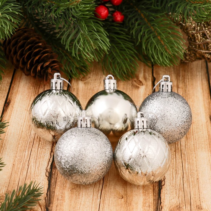 Новогодние шары "Анданте" (набор 12 шт.), серебро