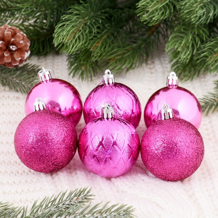 Новогодние шары "Анданте" (набор 12 шт.), малиновые