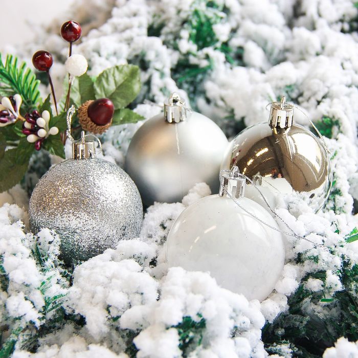 Новогодние шары "Кьюзо" (набор 16 шт.), серебро