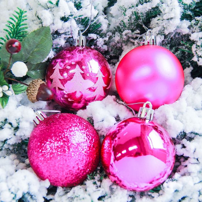 Новогодние шары "Грациозо" (набор 16 шт.), малиновые