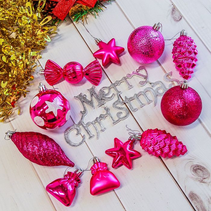 Ёлочные украшения "Виваче" (набор 28 шт.), малиновые