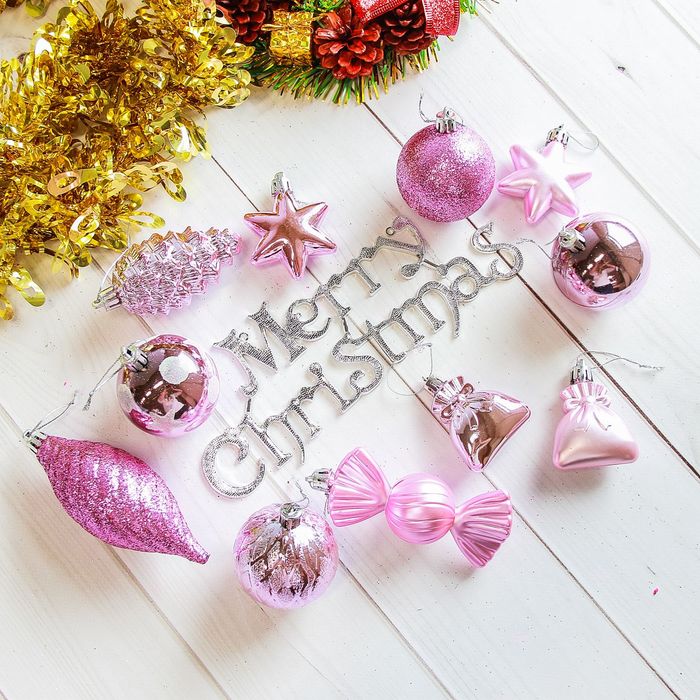 Ёлочные украшения "Модэсто" (набор 35 шт.), розовые