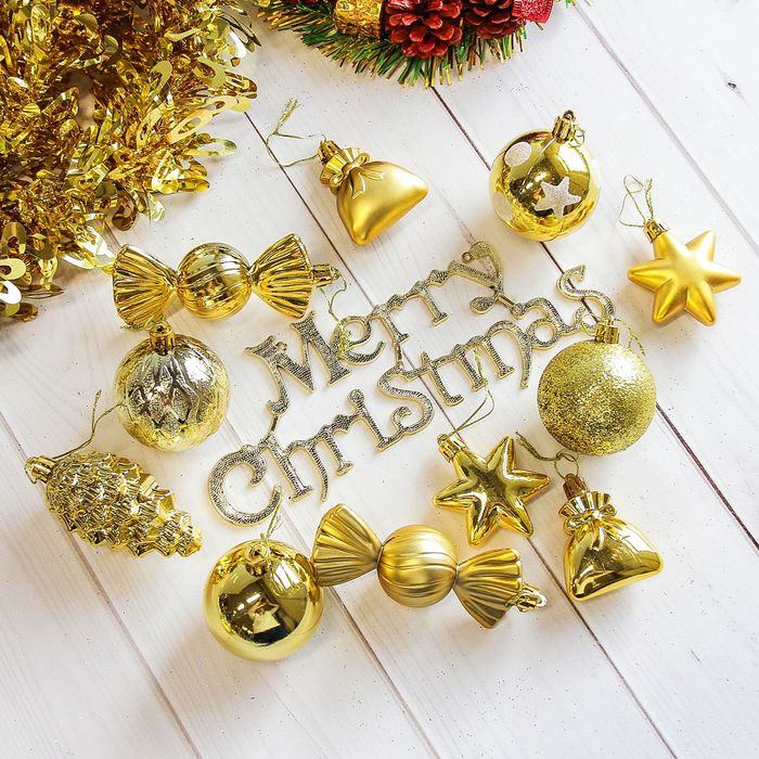 Ёлочные игрушки "Модэсто" (набор 35 шт.), золотые