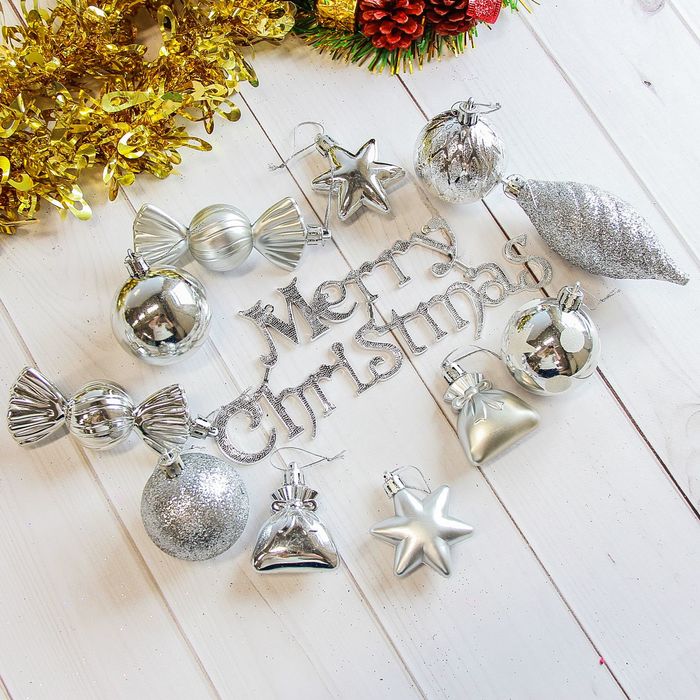 Ёлочные игрушки "Модэсто" (набор 35 шт.), серебро