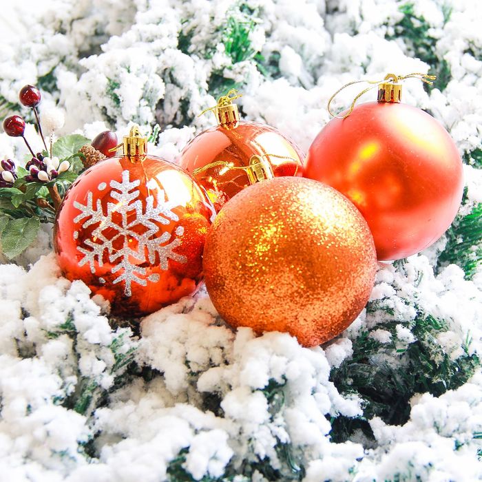 Новогодние шары "Снежинка" (набор 6 шт.), оранжевые