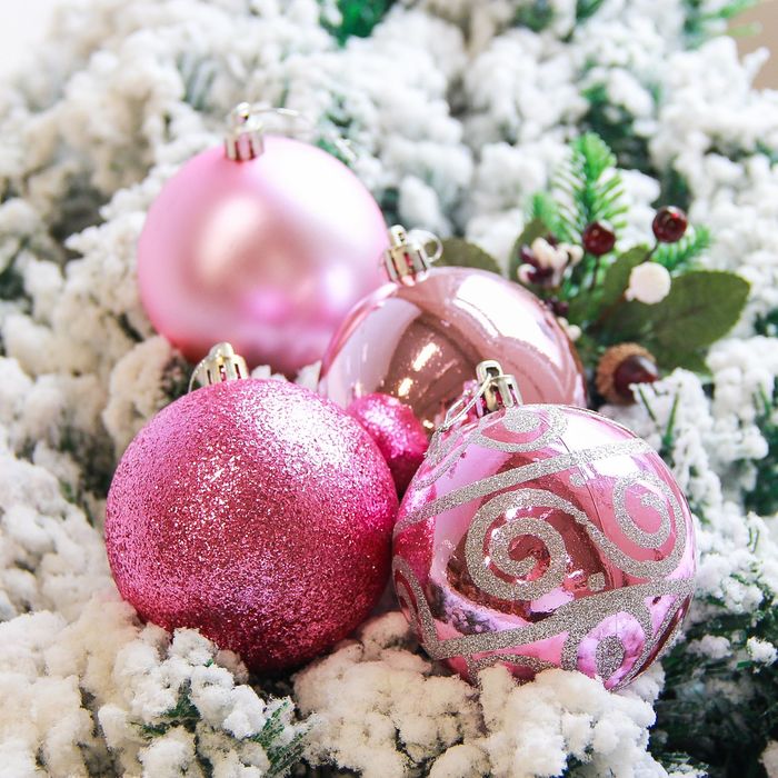 Новогодние шары "Узорный" (набор 6 шт.), розовые