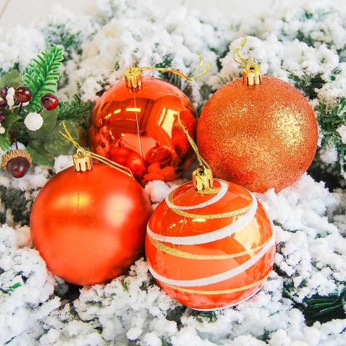 Новогодние шары "Орион" (набор 6 шт.), оранжевые