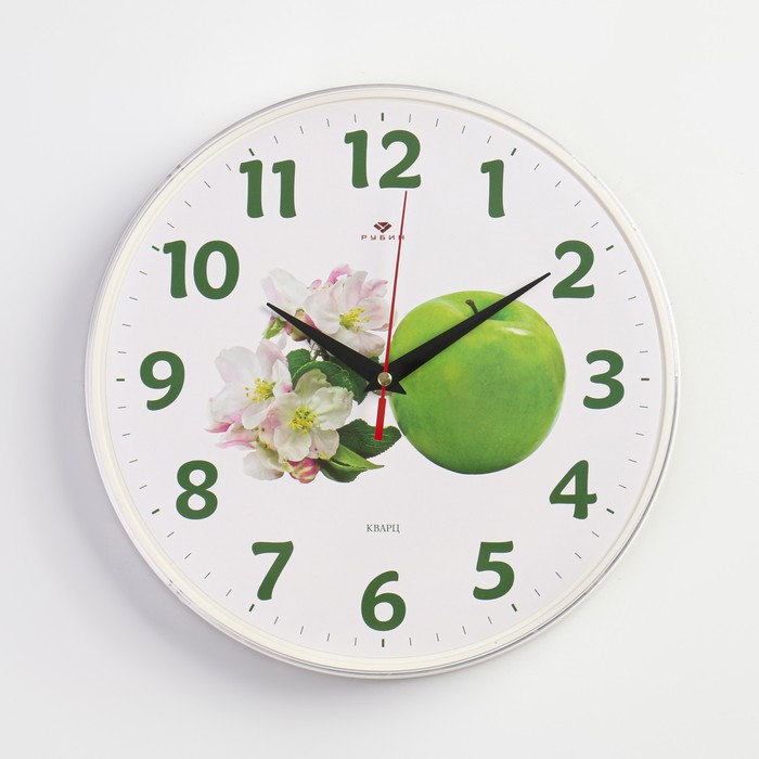 фото Часы настенные "зелёное яблоко", "рубин", 25х25 см