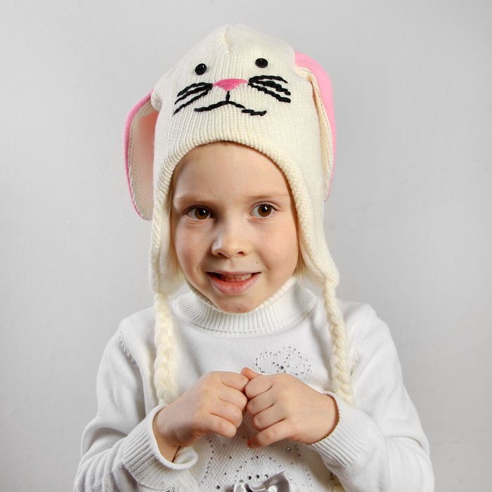 Шапка детская "Заяц" на завязках, р-р 52-54