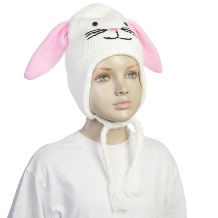Шапка детская "Заяц" на завязках, р-р 52-54