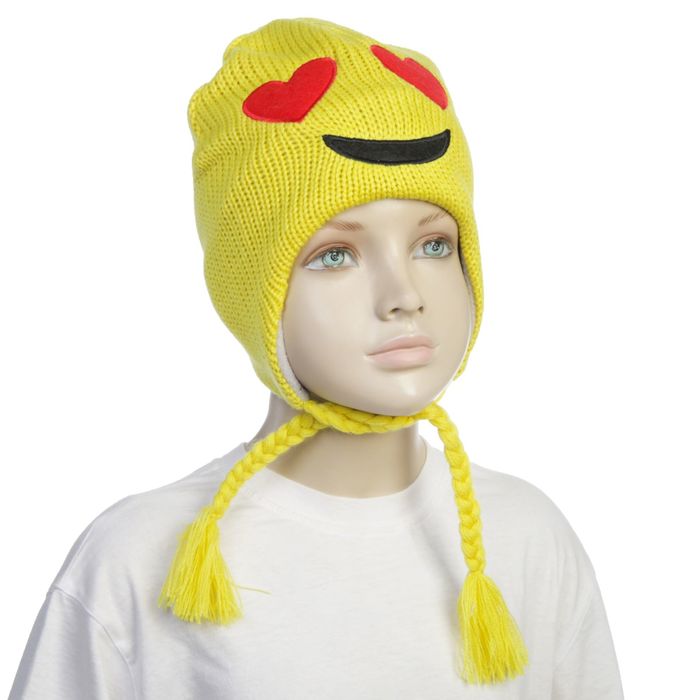 Шапка детская "Глаза-сердечки" на завязках, р-р 52-54