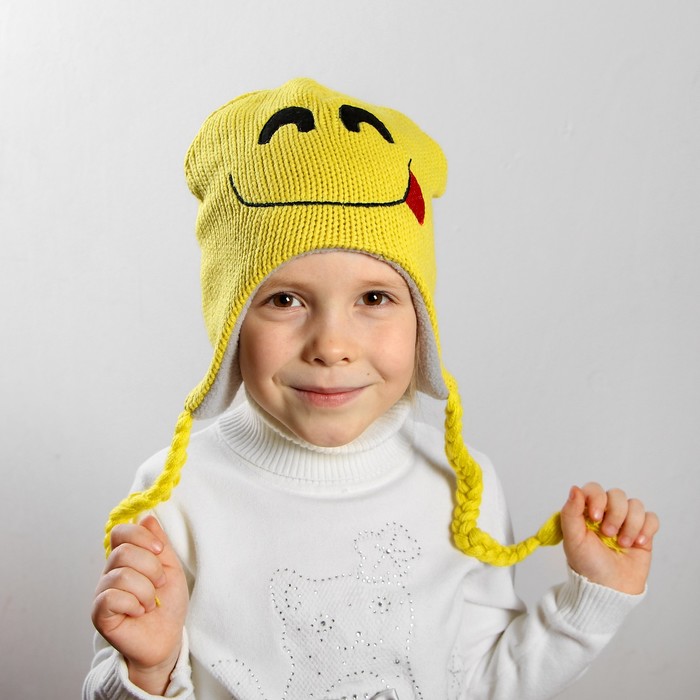 Шапка детская "Смайлик" на завязках, р-р 52-54