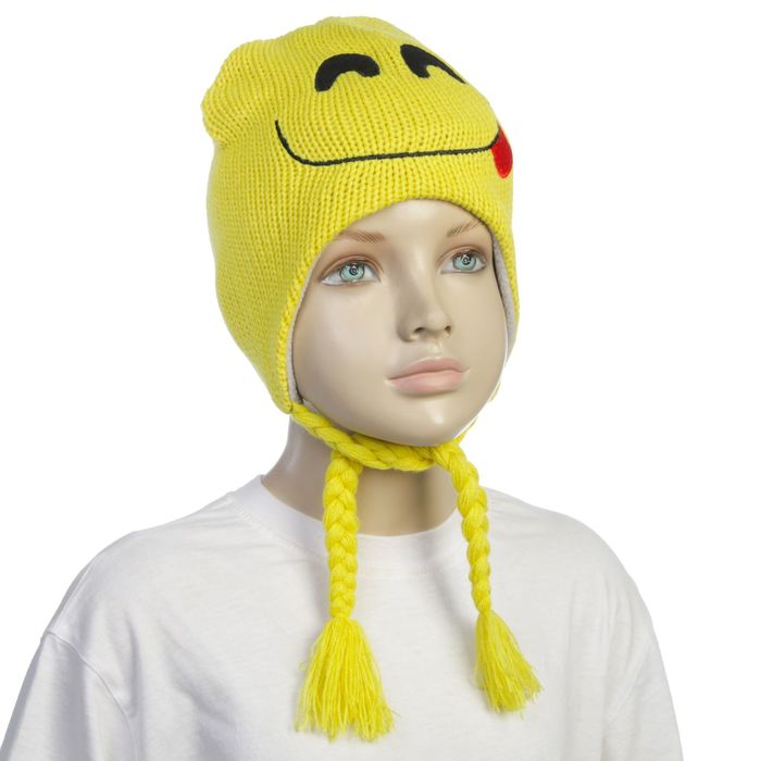 Шапка детская "Смайлик" на завязках, р-р 52-54