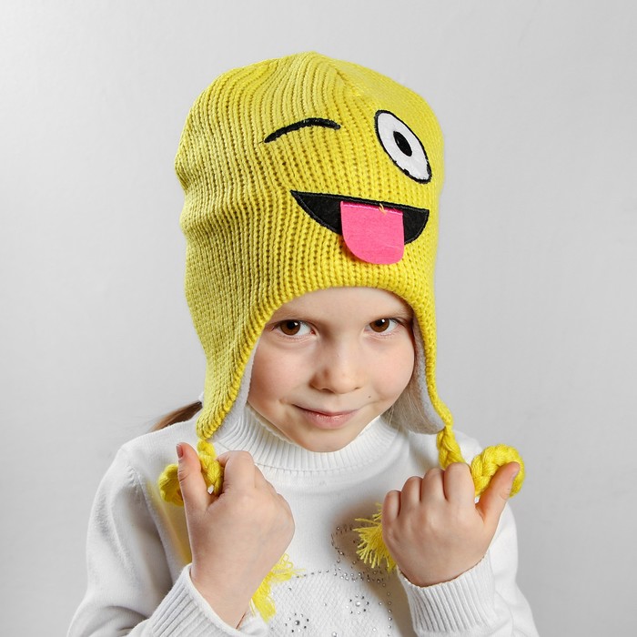 Шапка детская "Хитренький смайл" на завязках, р-р 52-54
