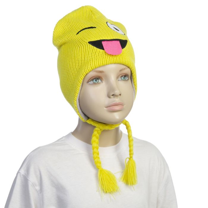 Шапка детская "Хитренький смайл" на завязках, р-р 52-54