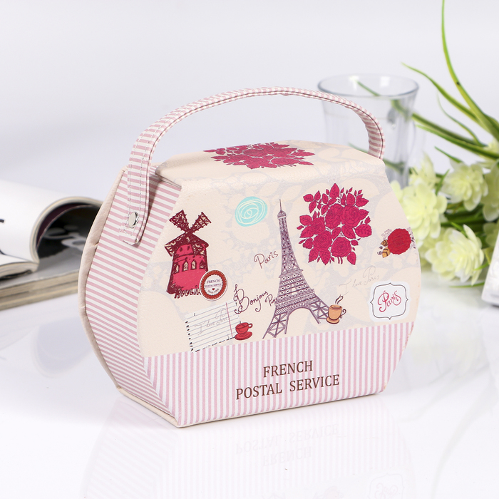 Шкатулка кожзам для украшений "Эйфелева башня" сумочка 12х16х6,5 см