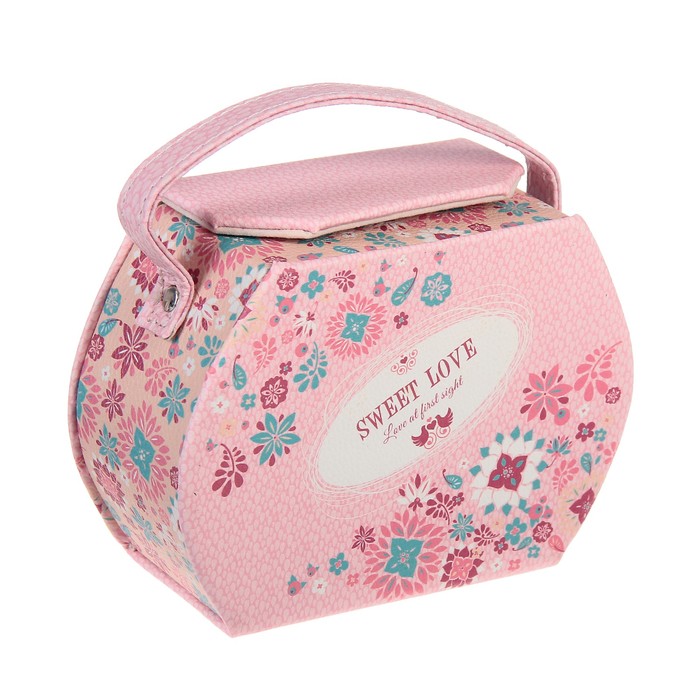 Шкатулка кожзам для украшений "Рисованные цветы" сумочка 12х16х6,5 см