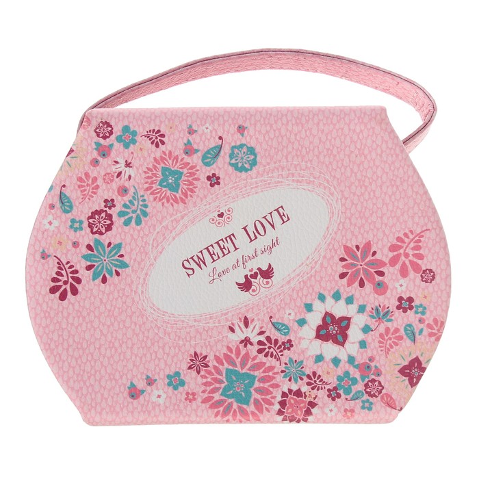 Шкатулка кожзам для украшений "Рисованные цветы" сумочка 12х16х6,5 см