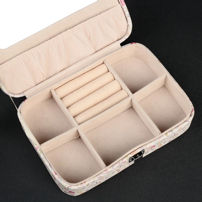 Шкатулка кожзам для украшений "Цветочная полянка" 5,5х21х15 см