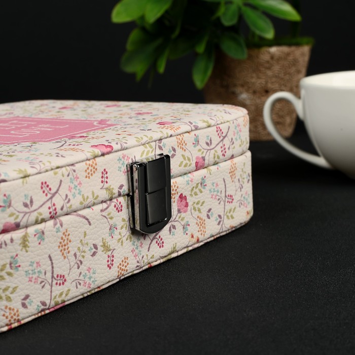 Шкатулка кожзам для украшений "Цветочная полянка" 5,5х21х15 см