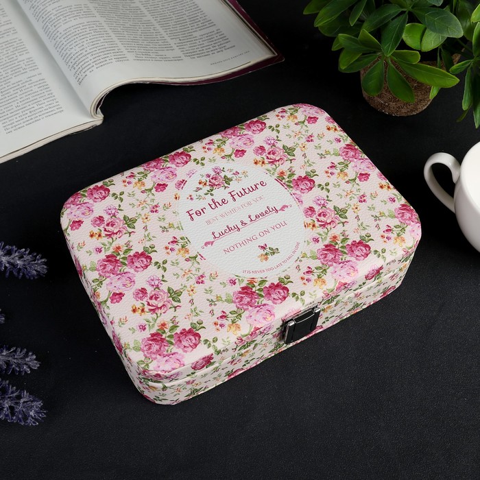 Шкатулка кожзам для украшений "Розовые пионы" 5,5х21х15 см