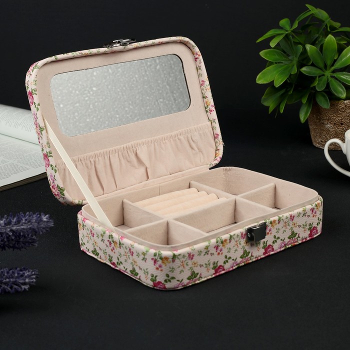 Шкатулка кожзам для украшений "Розовые пионы" 5,5х21х15 см