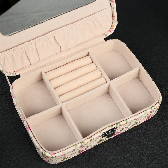 Шкатулка кожзам для украшений "Розовые пионы" 5,5х21х15 см