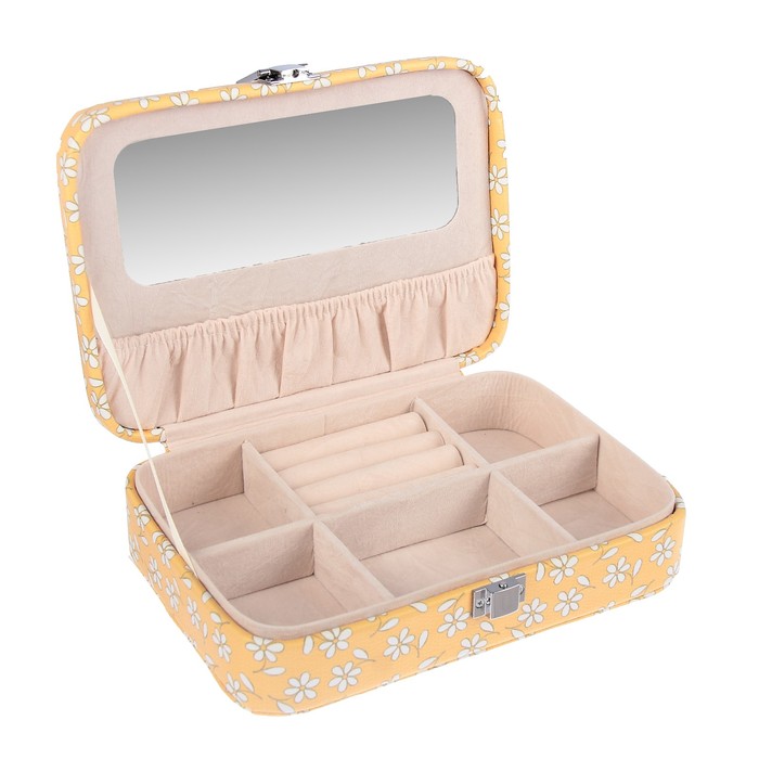 Шкатулка кожзам для украшений "Ромашки на жёлтом. Sweet love" 5,5х21х15 см