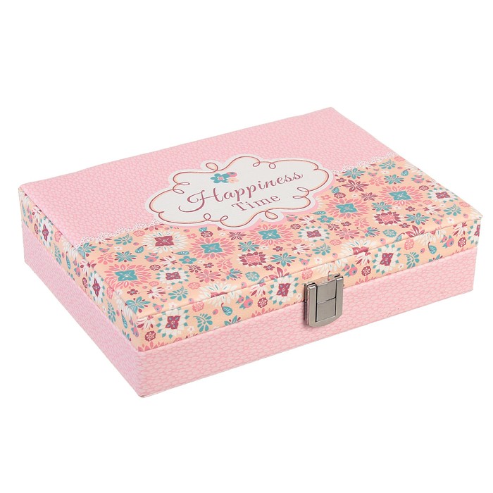 Шкатулка кожзам для украшений "Рисованные цветы" 6,8х23,7х18,5 см