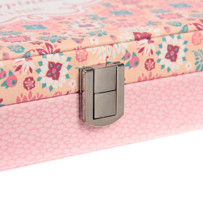 Шкатулка кожзам для украшений "Рисованные цветы" 6,8х23,7х18,5 см