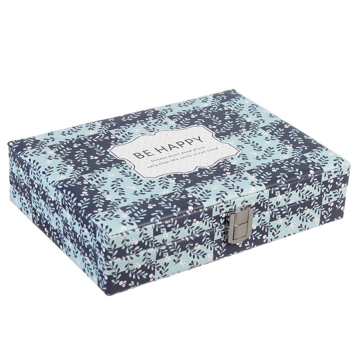 Шкатулка кожзам для украшений "Пэчворк синие оттенки" 6,8х23,7х18,5 см