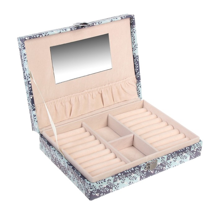 Шкатулка кожзам для украшений "Пэчворк синие оттенки" 6,8х23,7х18,5 см