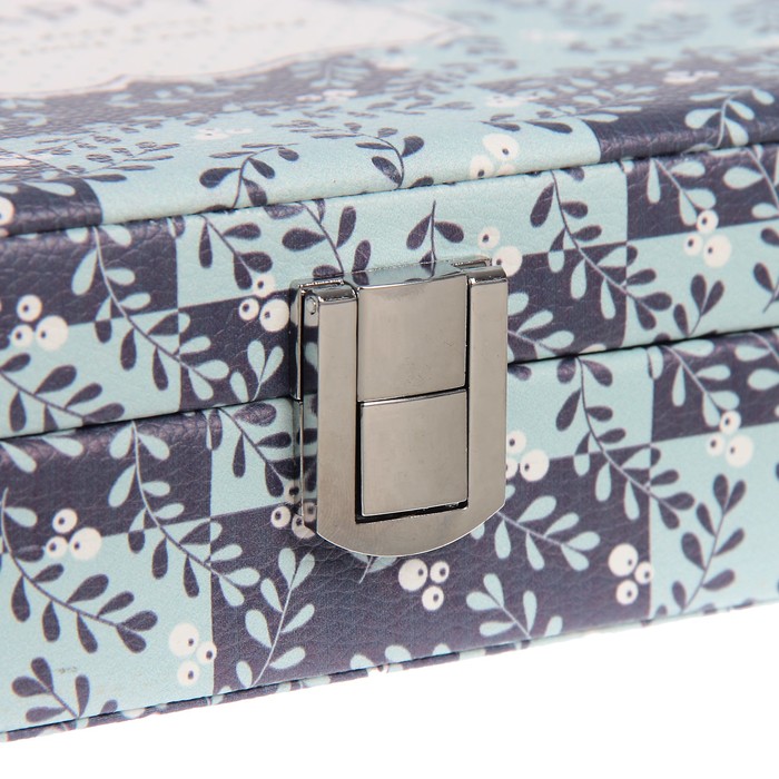 Шкатулка кожзам для украшений "Пэчворк синие оттенки" 6,8х23,7х18,5 см