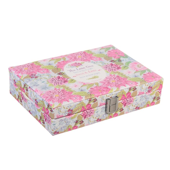 Шкатулка кожзам для украшений "Розовые хризантемы" 6,8х23,7х18,5 см