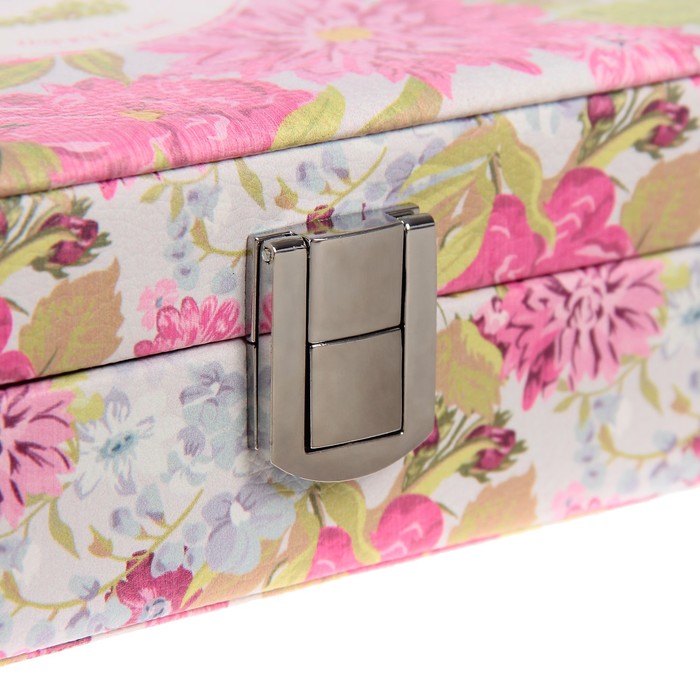 Шкатулка кожзам для украшений "Розовые хризантемы" 6,8х23,7х18,5 см