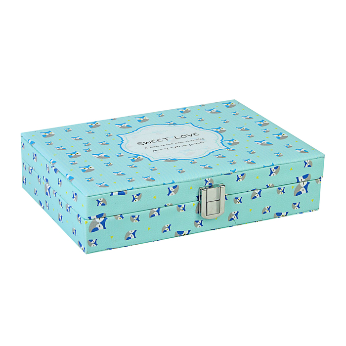 Шкатулка кожзам для украшений "Совушки на голубом" 6,8х23,7х18,5 см