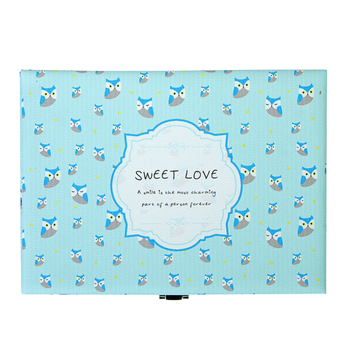 Шкатулка кожзам для украшений "Совушки на голубом" 6,8х23,7х18,5 см